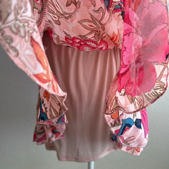 Aakaa Floral Sleeveless Mini Dress with Pink and Blue Hues - Size Medium - Picture 6 of 7